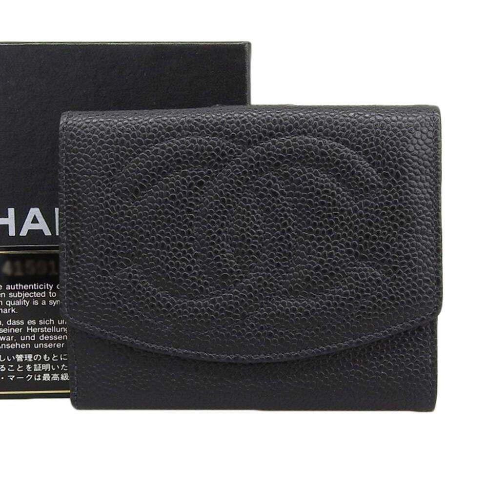 CHANEL Authentic Black Caviar Leather Logo Wallet - Picture 1 of 7